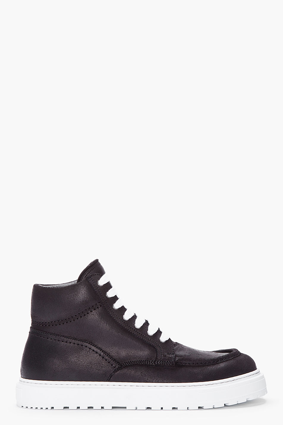 Kris van assche Black Leather Boat Sneakers in Black for Men | Lyst