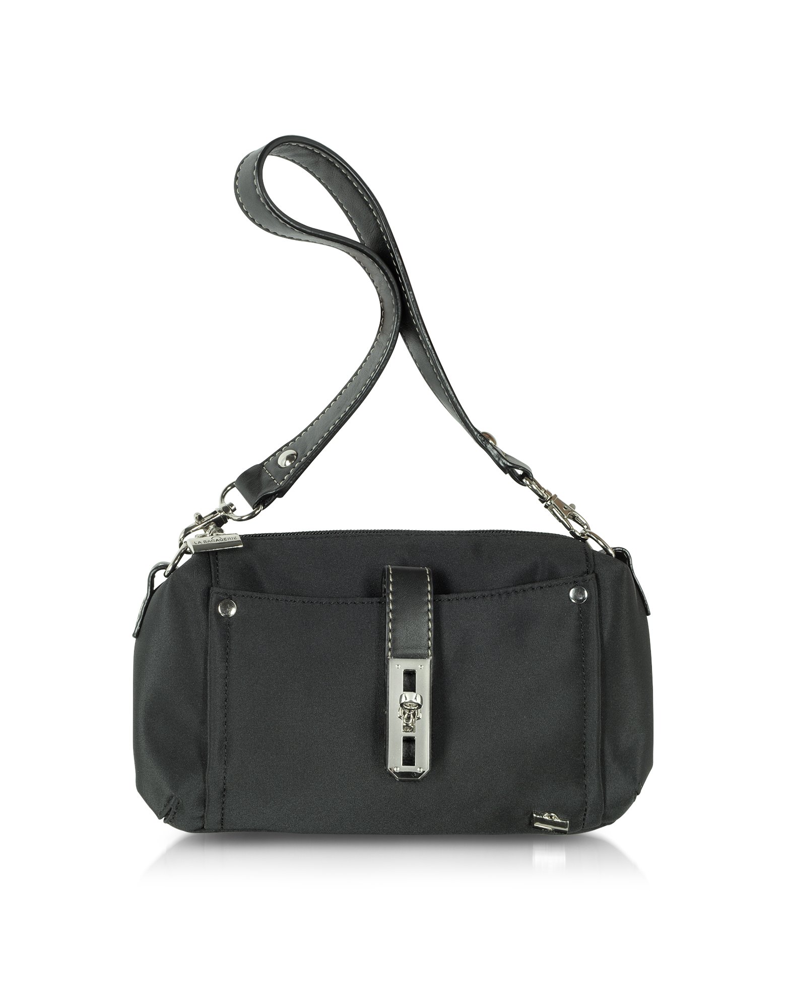 La bagagerie Nylon and Leather Small Shoulder Bag in Black | Lyst