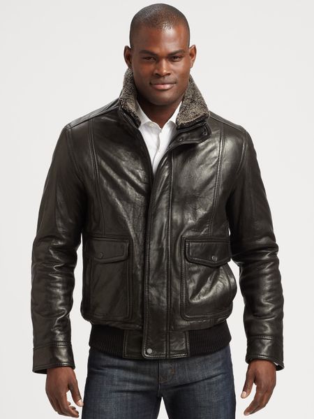 Andrew Marc Leather Aviator Bomber Jacket in Black for Men | Lyst