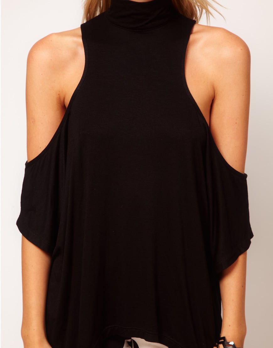 black cold shoulder long sleeve top