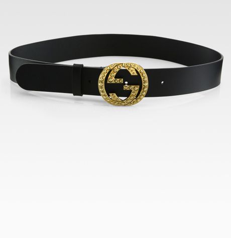 Gucci Leather Studded Gg Belt in Black | Lyst