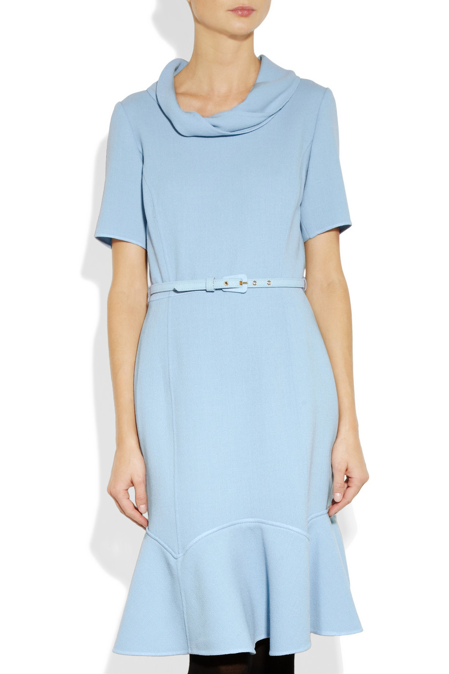 Lyst Oscar De La Renta Belted Woolcrepe Dress in Blue