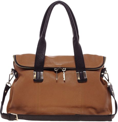Asos Leather Foldover Zip Tote Bag in Brown (tan) | Lyst