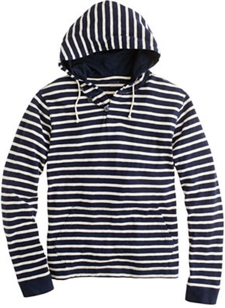 J.crew Halyard Stripe Button Hoodie in White for Men (navy) | Lyst