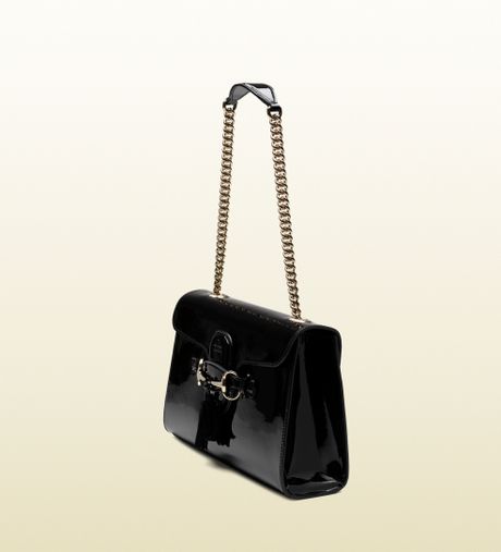 Gucci Emily Black Patent Leather Chain Shoulder Bag in Black | Lyst