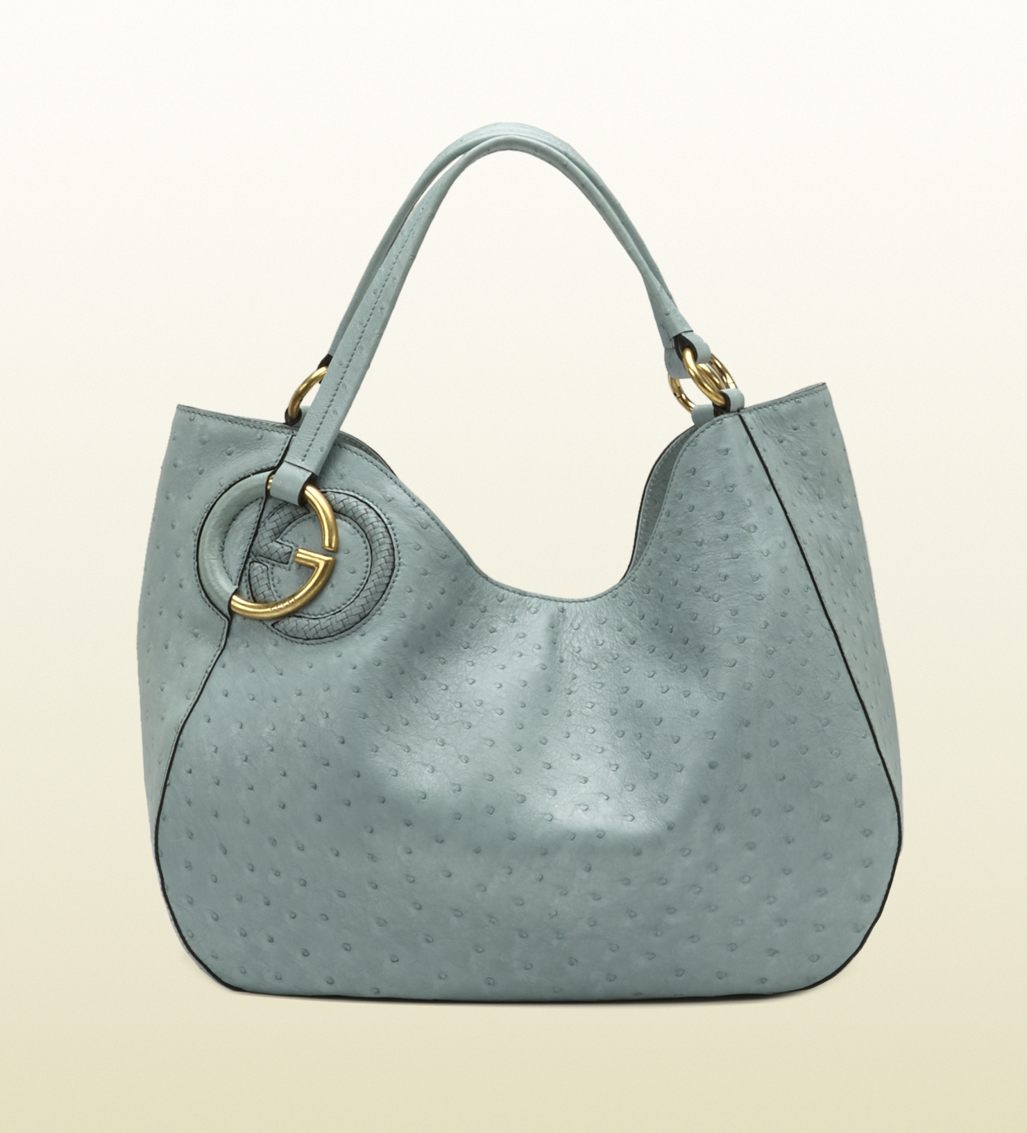 Lyst - Gucci Twill Ostrich Shoulder Bag in Blue