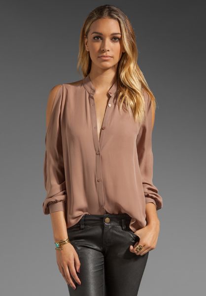 Haute Hippie Open Back Cowl Blouse in Brown (taupe) | Lyst