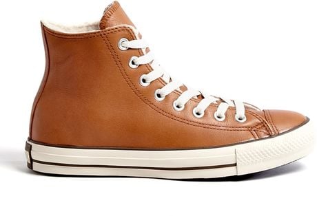 Converse Tan Leather Chuck Taylor All Star High Tops in Brown (tan) | Lyst