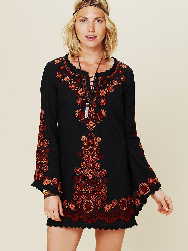 Lyst - Free People Long Sleeve Embroidered Dress in Black