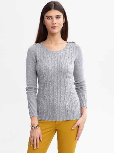 Banana Republic Cashmere Cableknit Sweater in Gray (light grey heather ...