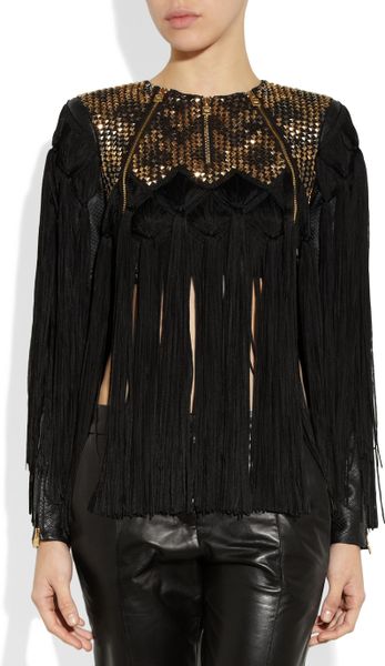 Hervé Léger Fringed Studded Cotton blend Top in Black | Lyst