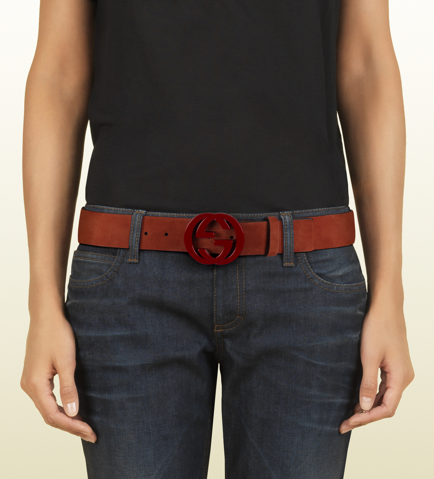 Gucci Red Suede Belt With Interlocking G Buckle in Red for Men | Lyst