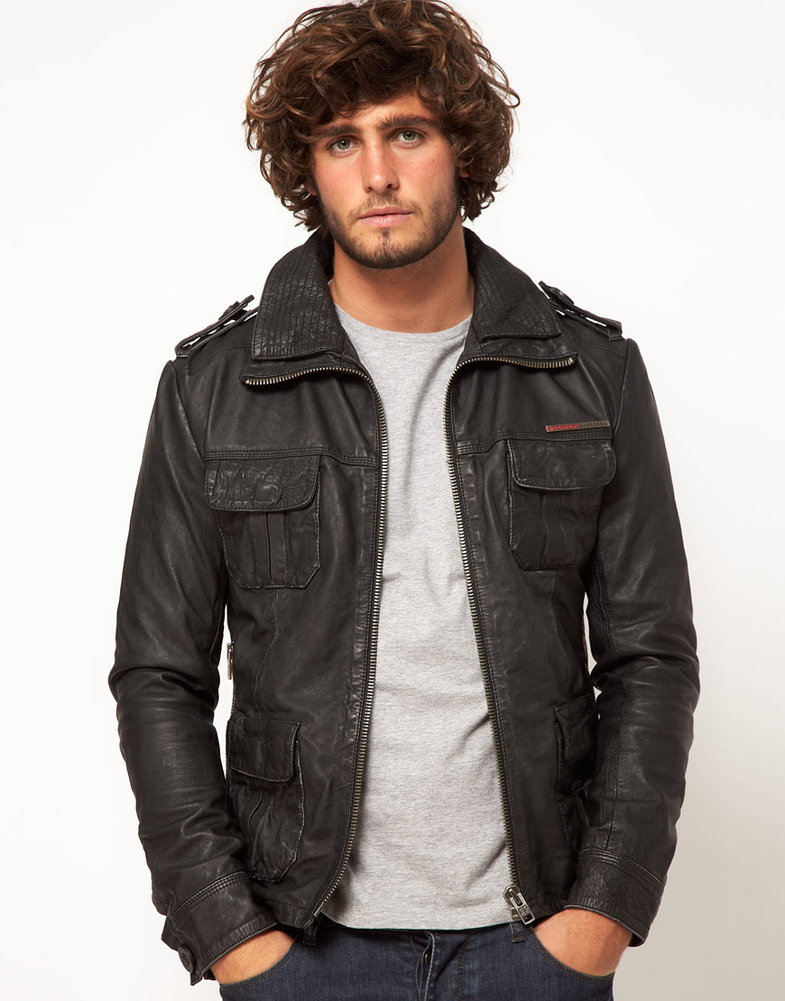 Superdry Brad Leather Jacket in Black for Men - Lyst