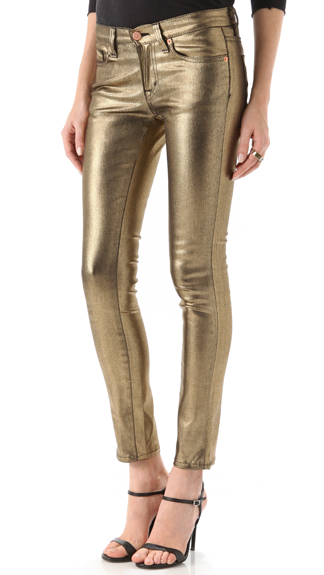 rose gold metallic jeans