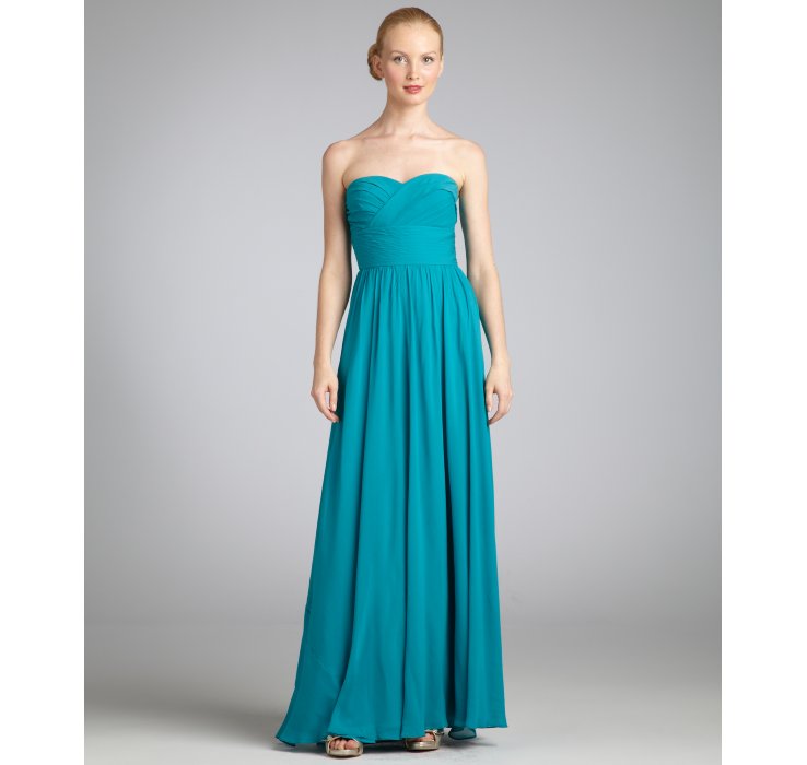 Aidan Mattox Turquoise Silk Chiffon Strapless Evening Gown in Blue ...
