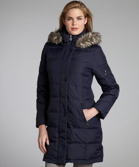 Dkny Twilight Quilted Nylon Sarah Faux Fur Trim Hooded Down Coat in ...