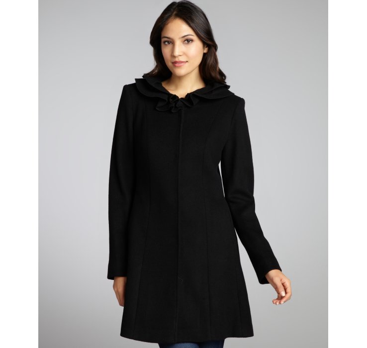 Lyst - Elie Tahari Black Wool Blend Standing Ruffle Collar Cate Coat in ...