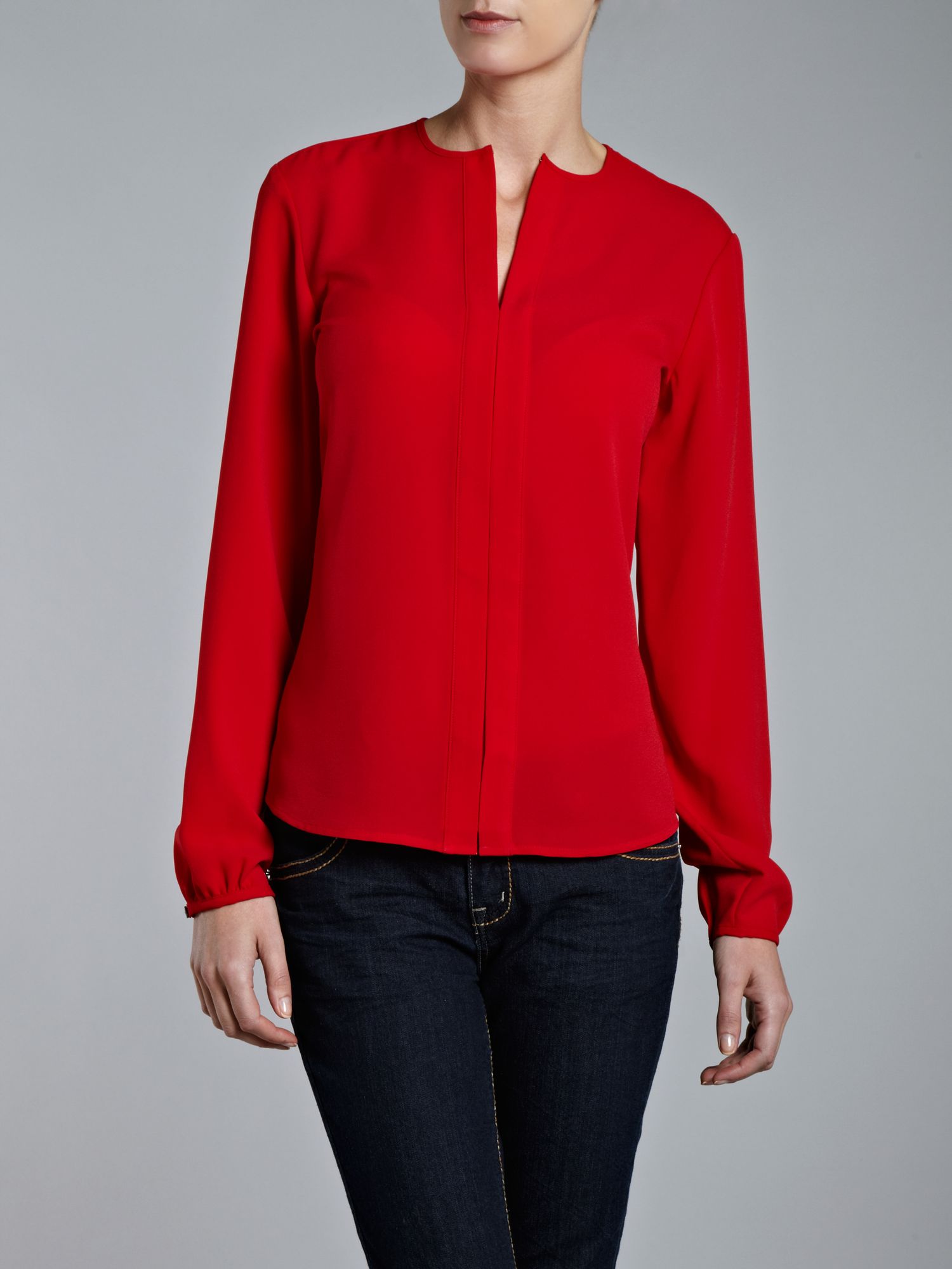 Lauren by ralph lauren Long Sleeve Crew Neck Blouse with Keyhole in Red ...