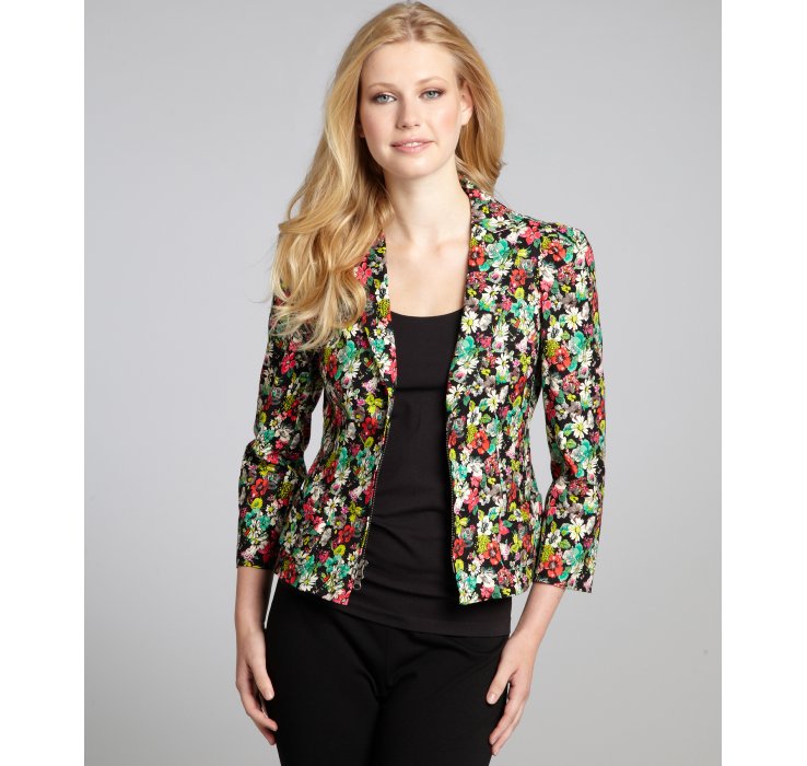 Nanette Lepore Black Stretch Cotton Floral Lolipop Jacket in Multicolor ...