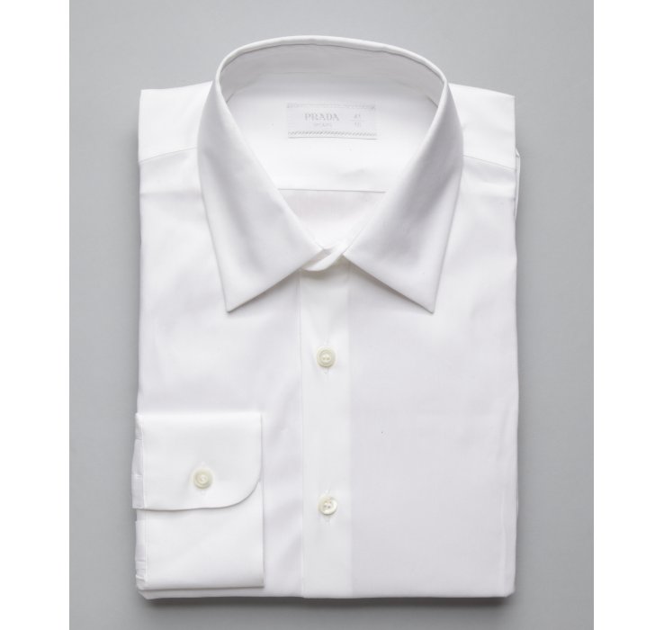 Prada White Poplin Point Collar Dress Shirt in White for Men | Lyst