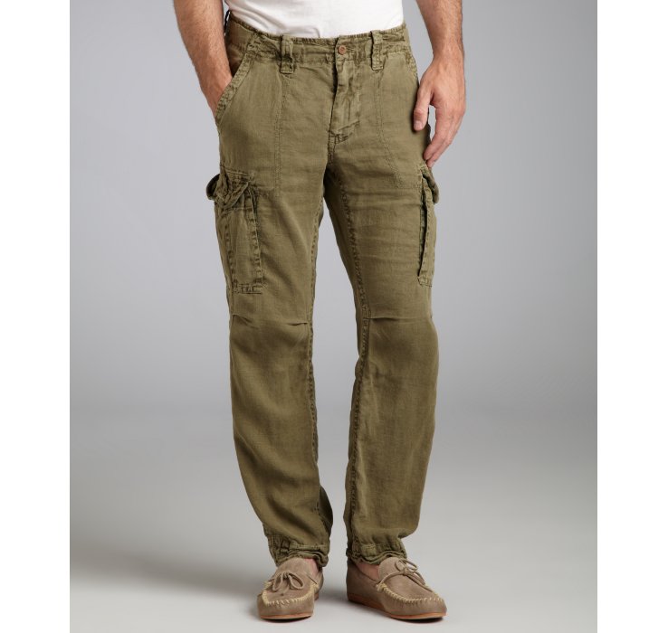 Tailor Vintage Army Green Linen Cargo Pants in Green for Men (army ...