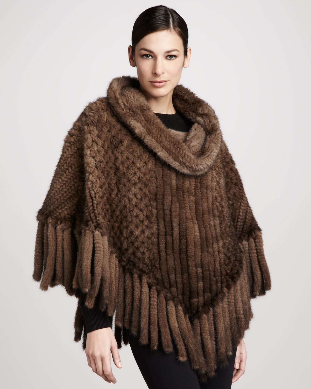 Pologeorgis Knitted Mink Fur Poncho in Brown | Lyst