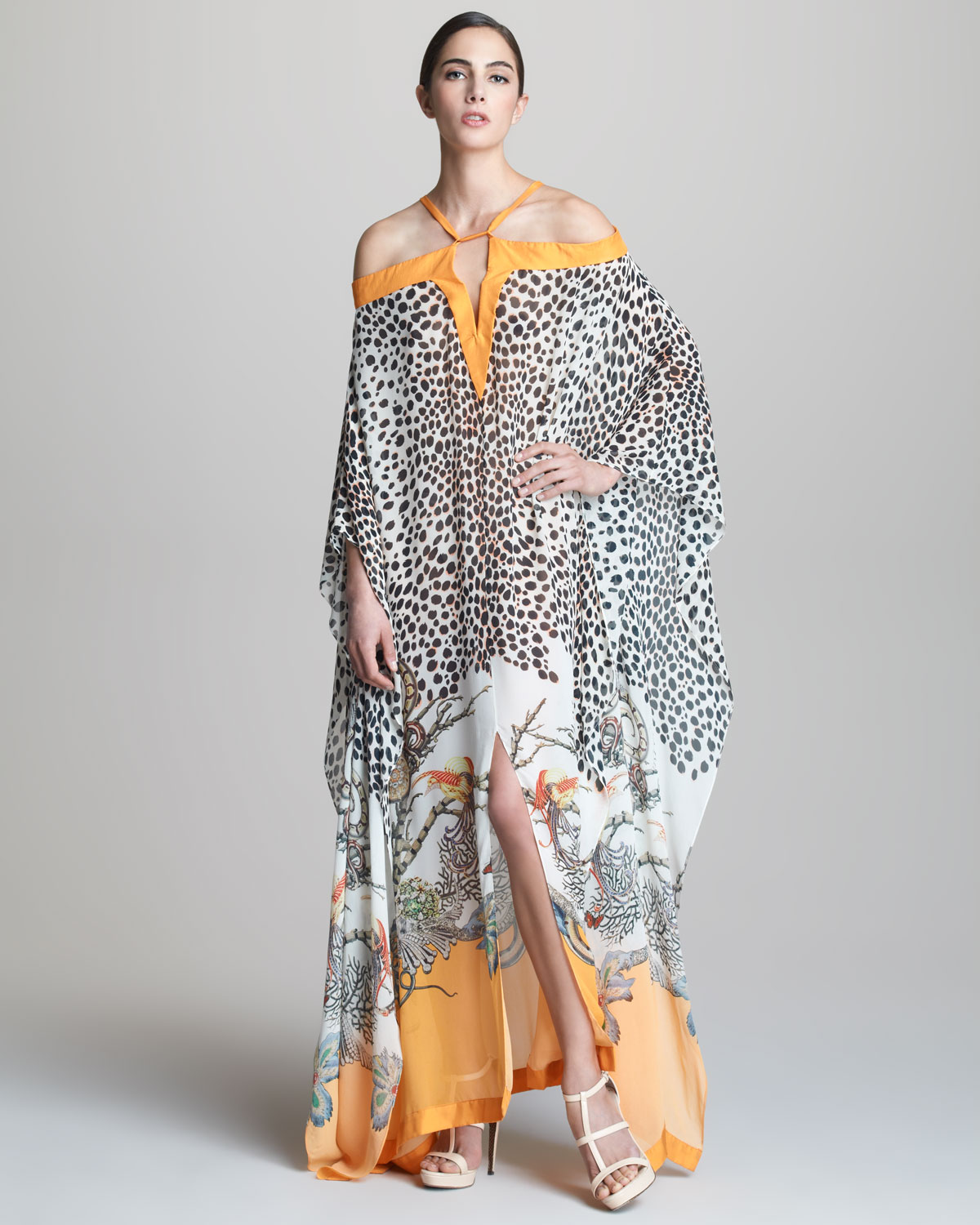 Lyst - Roberto Cavalli Long Printed Coldshoulder Caftan