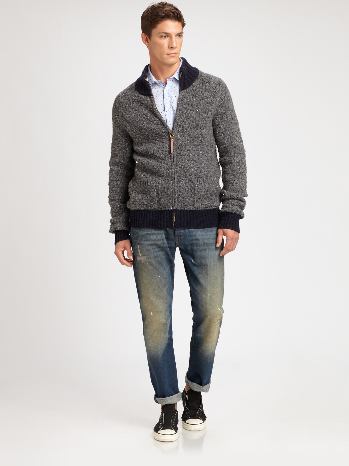 Lyst - Scotch & Soda Zip Cardigan Sweater in Gray for Men