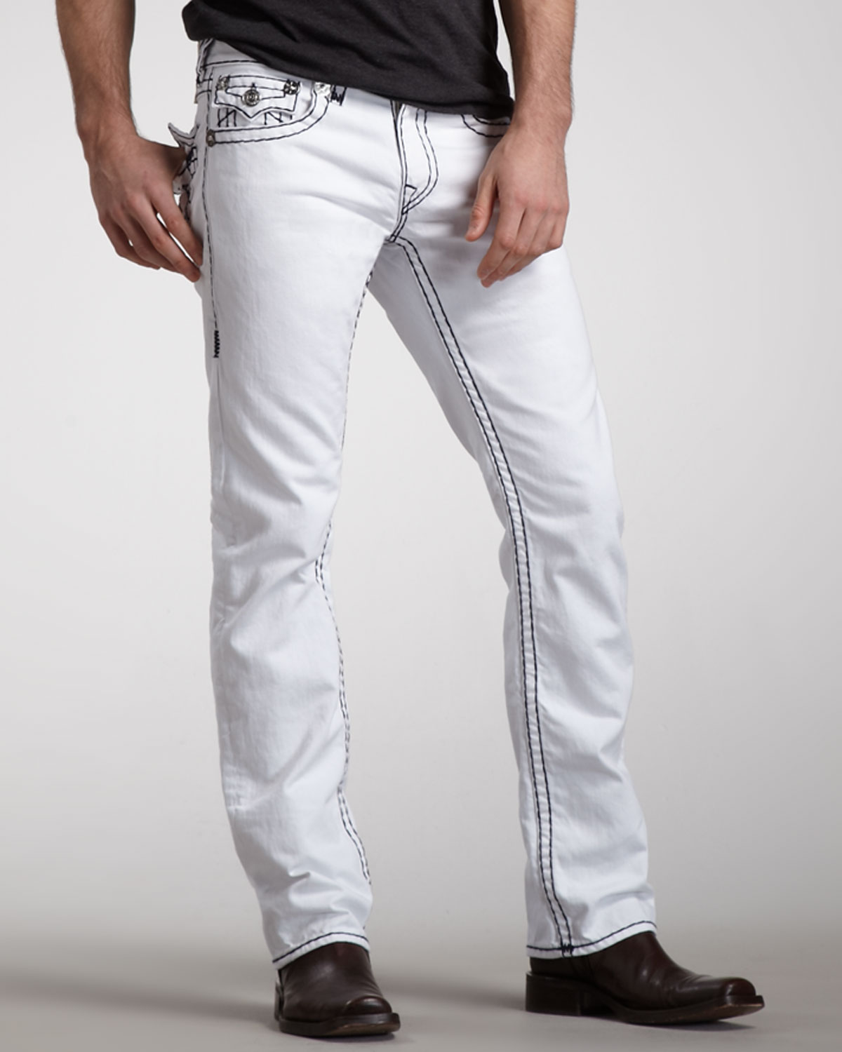 black pants with white stitching men's