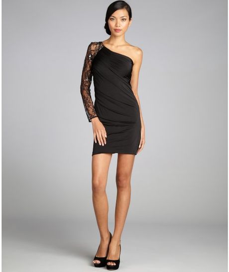 Aidan Mattox Black Stretch Jersey and Sequin One Sleeve Party Dress in ...