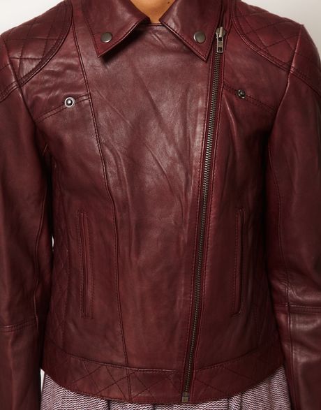 Asos Collection Asos Leather Biker Jacket in Purple (oxblood) | Lyst