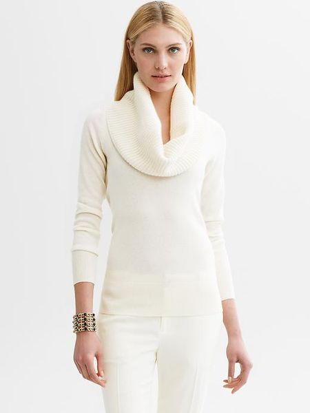 Banana Republic Detachable Cowl Neck Sweater in White (snow white ) | Lyst