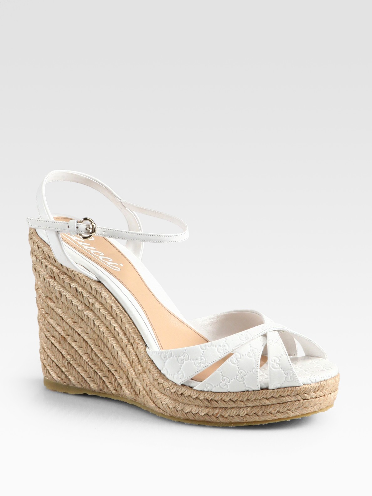 Lyst - Gucci Penelope Gg Leather Espadrille Wedges in White