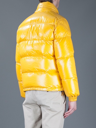 Moncler Feather Down Jacket in Yellow for Men - Lyst