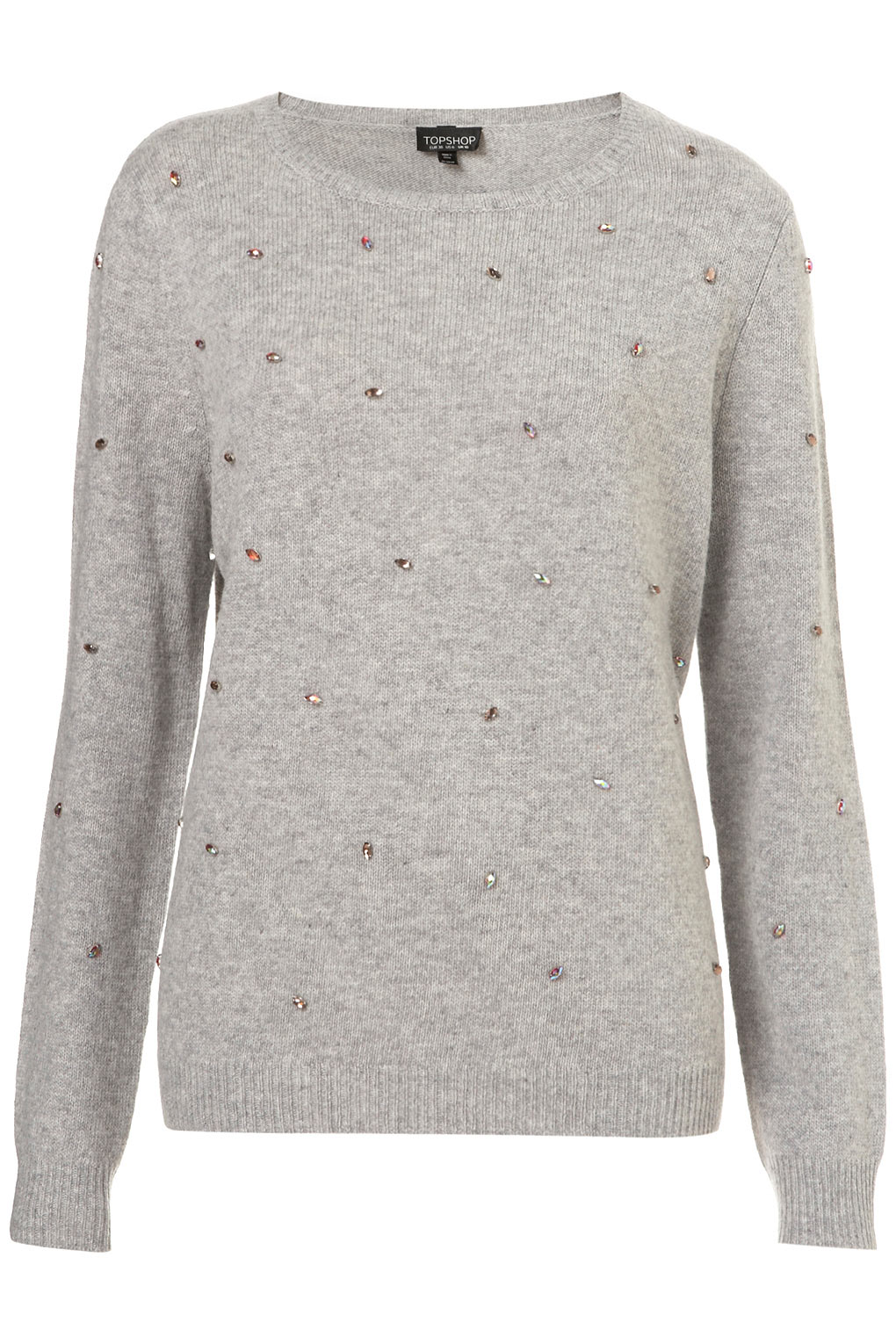 Lyst Topshop Knitted Crystal Sweater In Gray