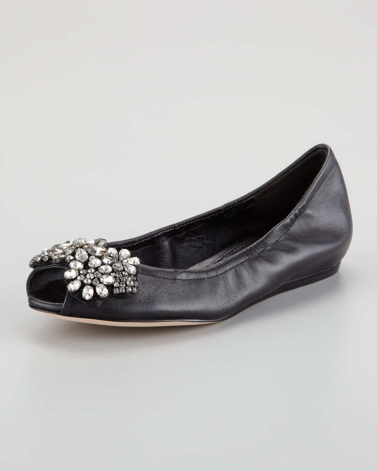 Vera wang lavender Luna Bejeweled Peeptoe Ballet Flat in Black (platino ...