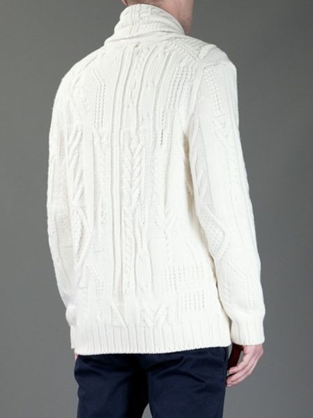 Woolrich Cable Knit Cardigan in White for Men | Lyst