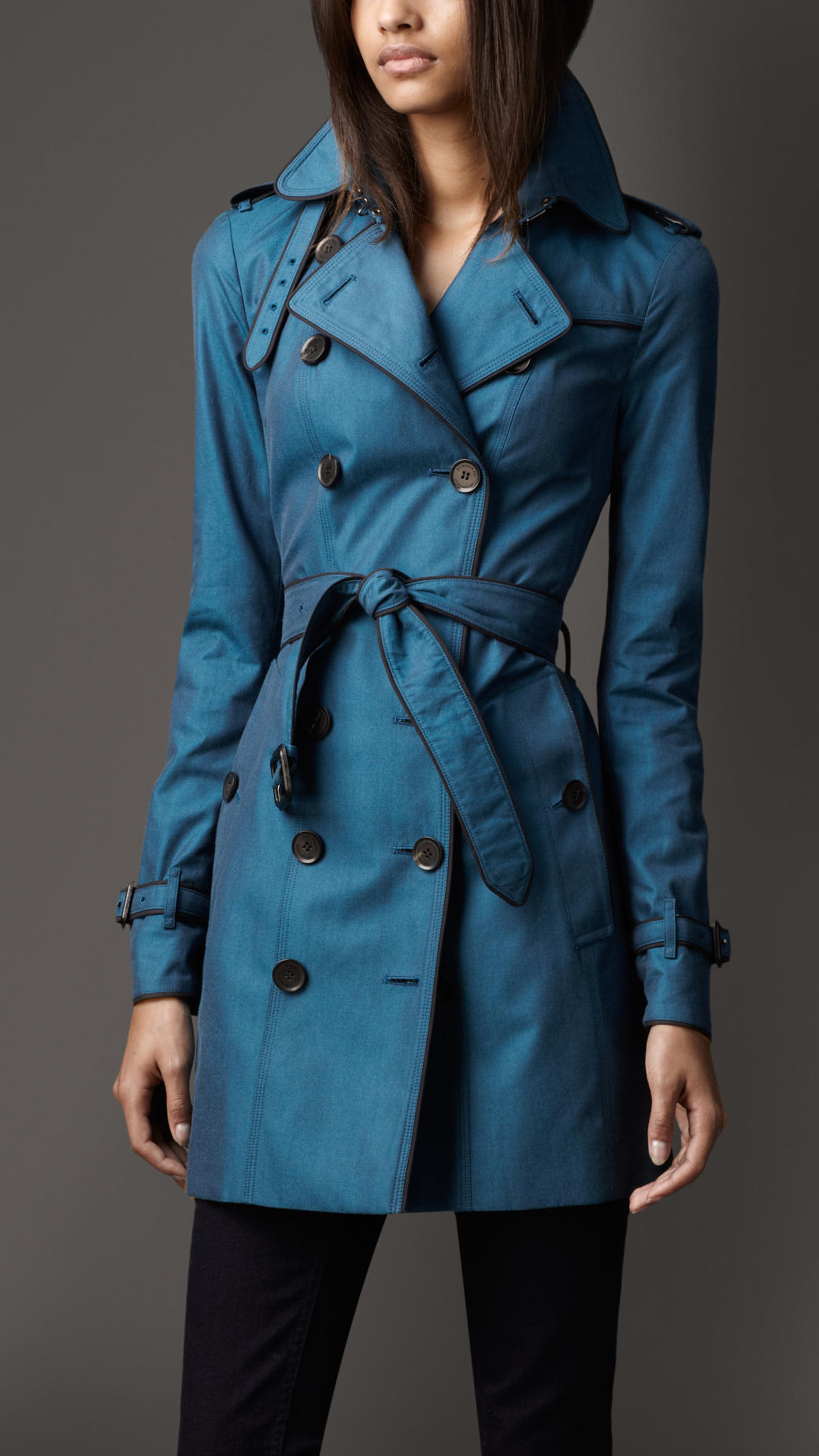 Lyst - Burberry Midlength Contrast Trim Cotton Gabardine Trench Coat in ...