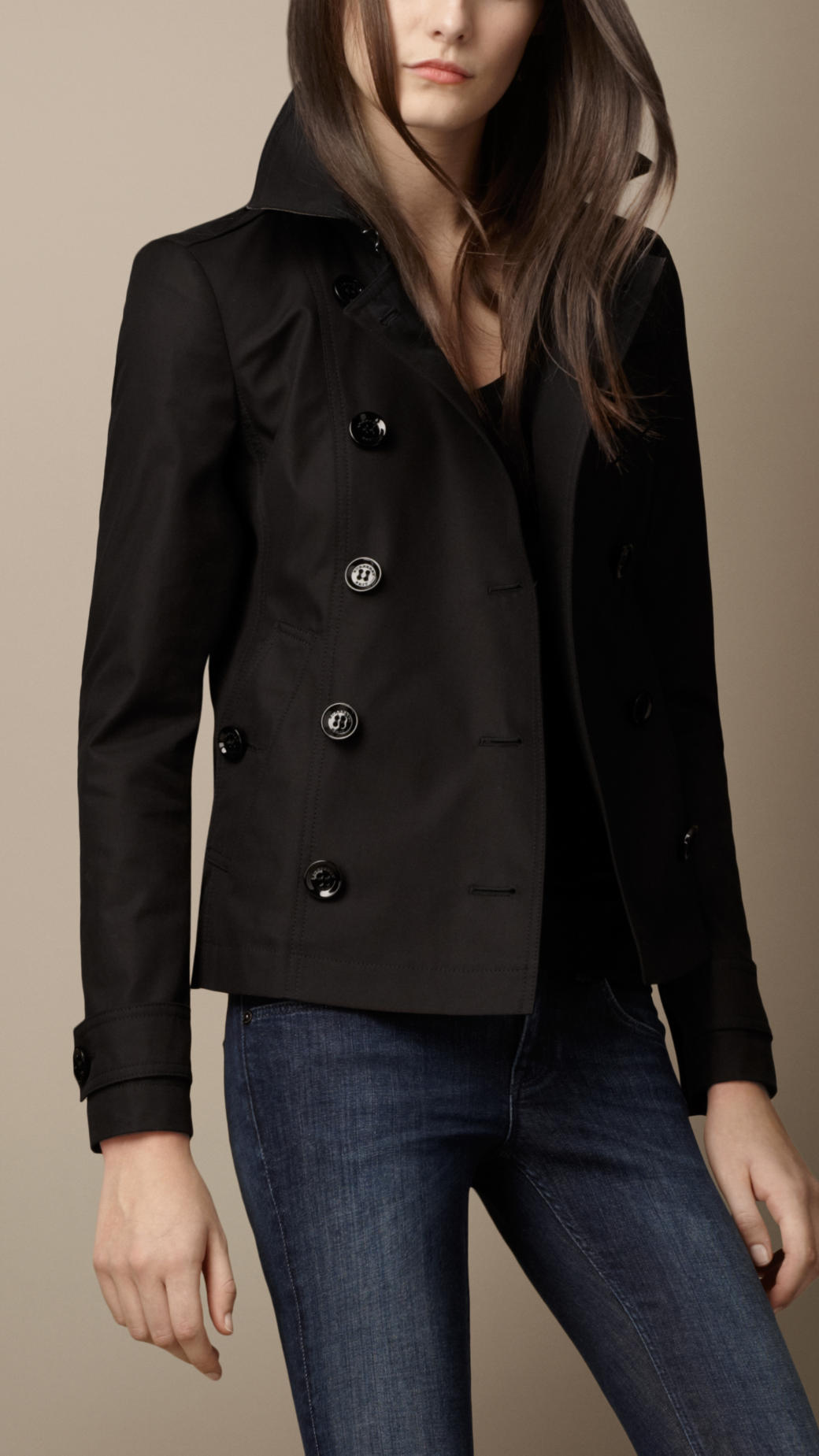 Burberry brit Short Cotton Trench Coat in Black | Lyst