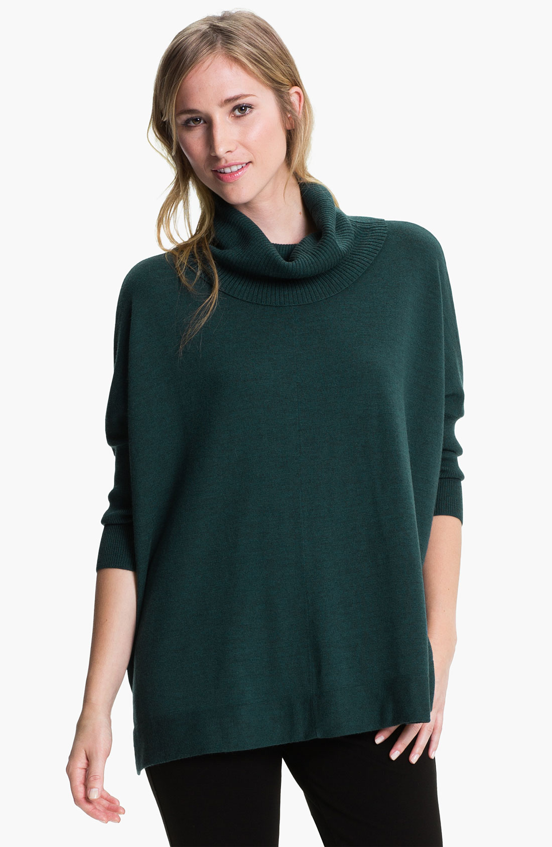 Eileen Fisher Funnel Neck Wool Jersey Top in Blue (aegean) | Lyst