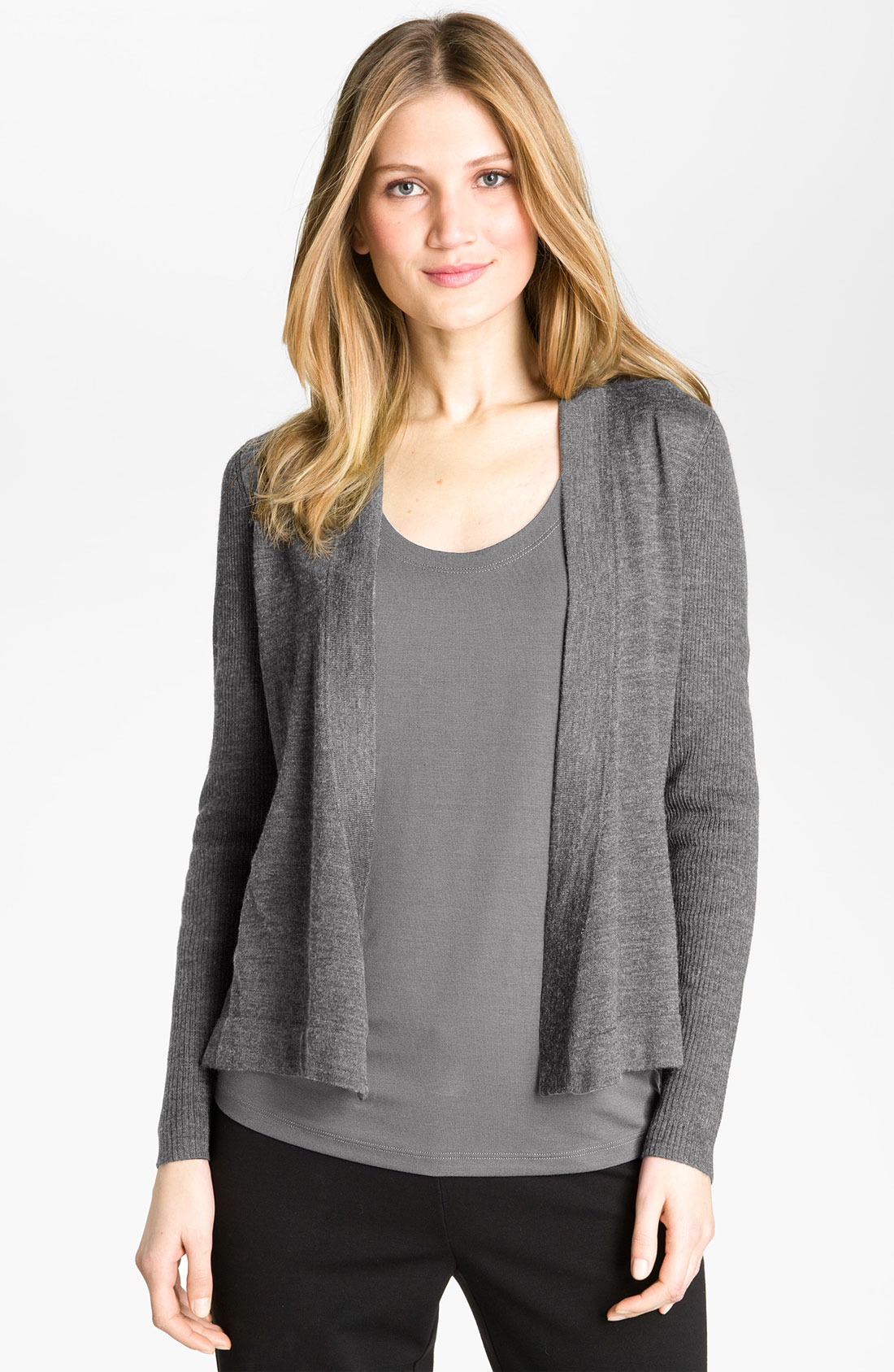 Eileen Fisher Fine Merino Cardigan in Silver (pewter) | Lyst