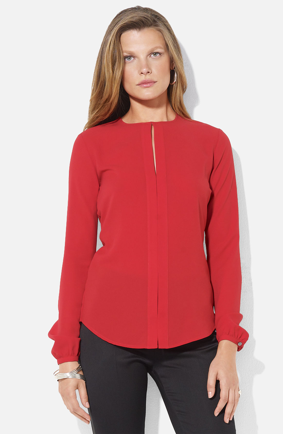 Lauren By Ralph Lauren Keyhole Blouse in Red (vibrant red) | Lyst