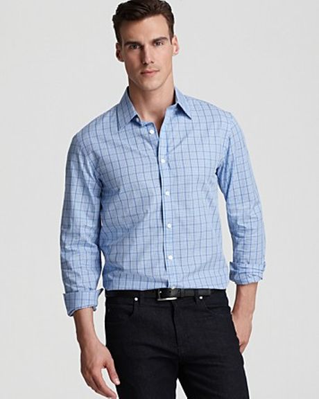 Michael Kors Brook Check Tailored Sport Shirt Slim Fit in Blue for Men ...