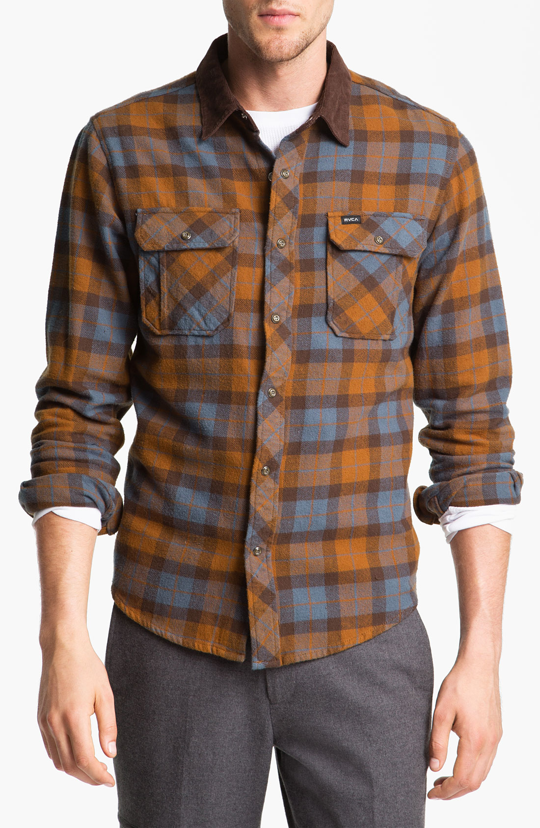 Rvca Winston Cotton Flannel Shirt in Brown for Men (suede/ beige) | Lyst