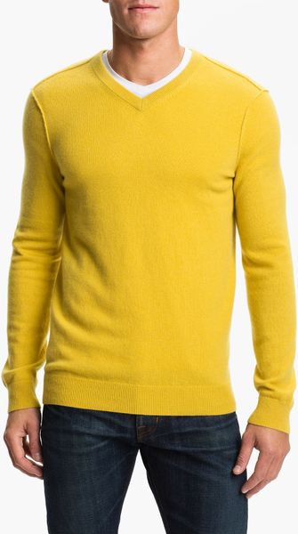 Vince Cashmere Vneck Sweater in Yellow for Men (citrine) | Lyst