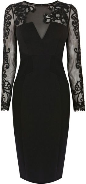 Karen Millen Lace Sleeve Collection Dress in Black | Lyst