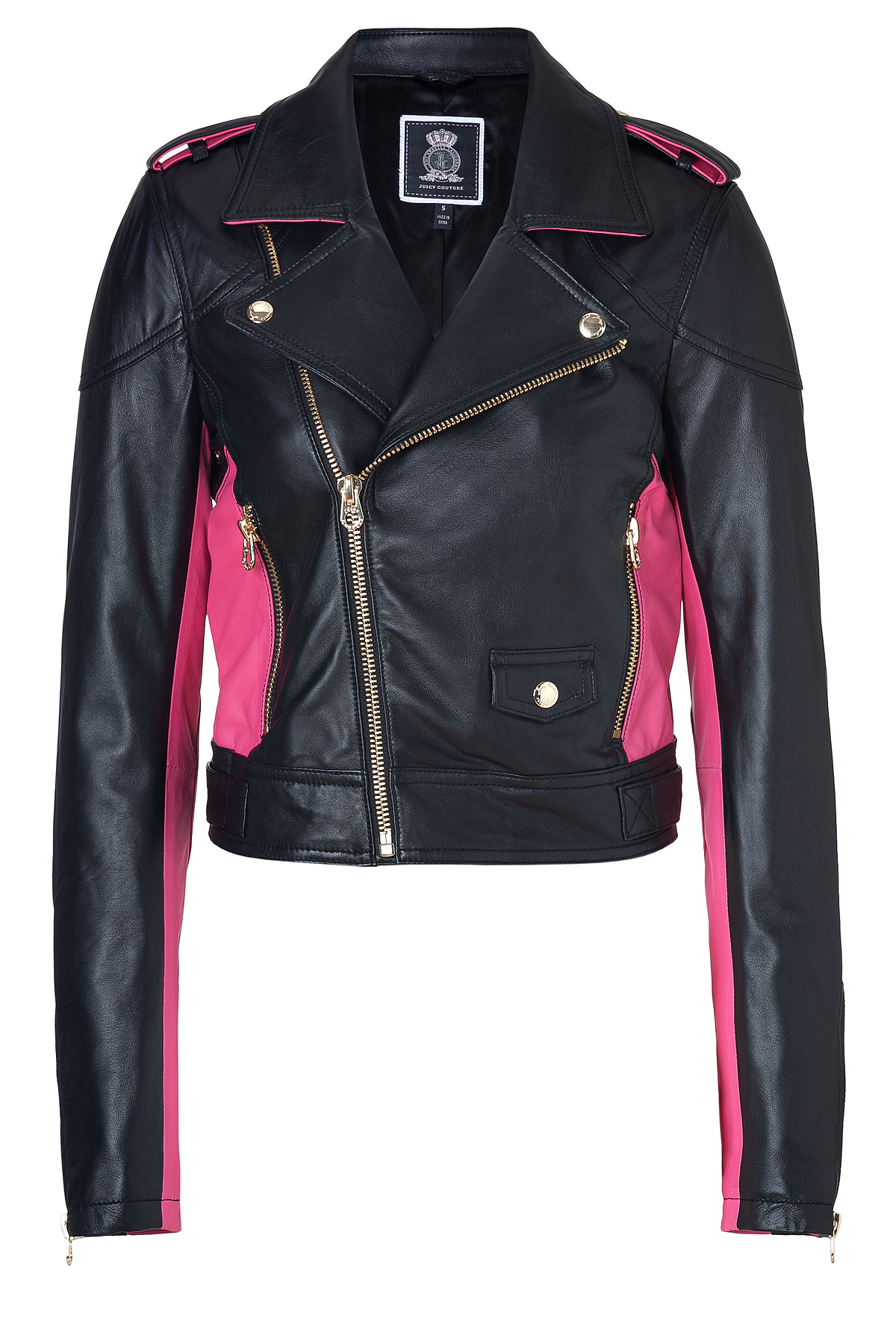 Lyst - Juicy Couture Pitch Blackmagenta Leather Moto Jacket in Black