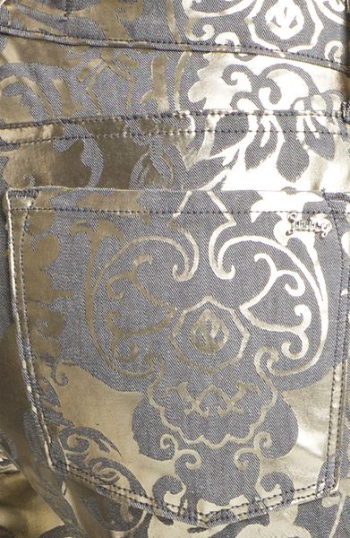 Juicy Couture Foil Brocade Skinny Jeans in Gray (pale gold foil) | Lyst