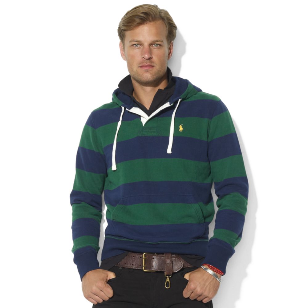 Ralph Lauren Classicfit Stripe Rugby Hoodie in Green for Men | Lyst