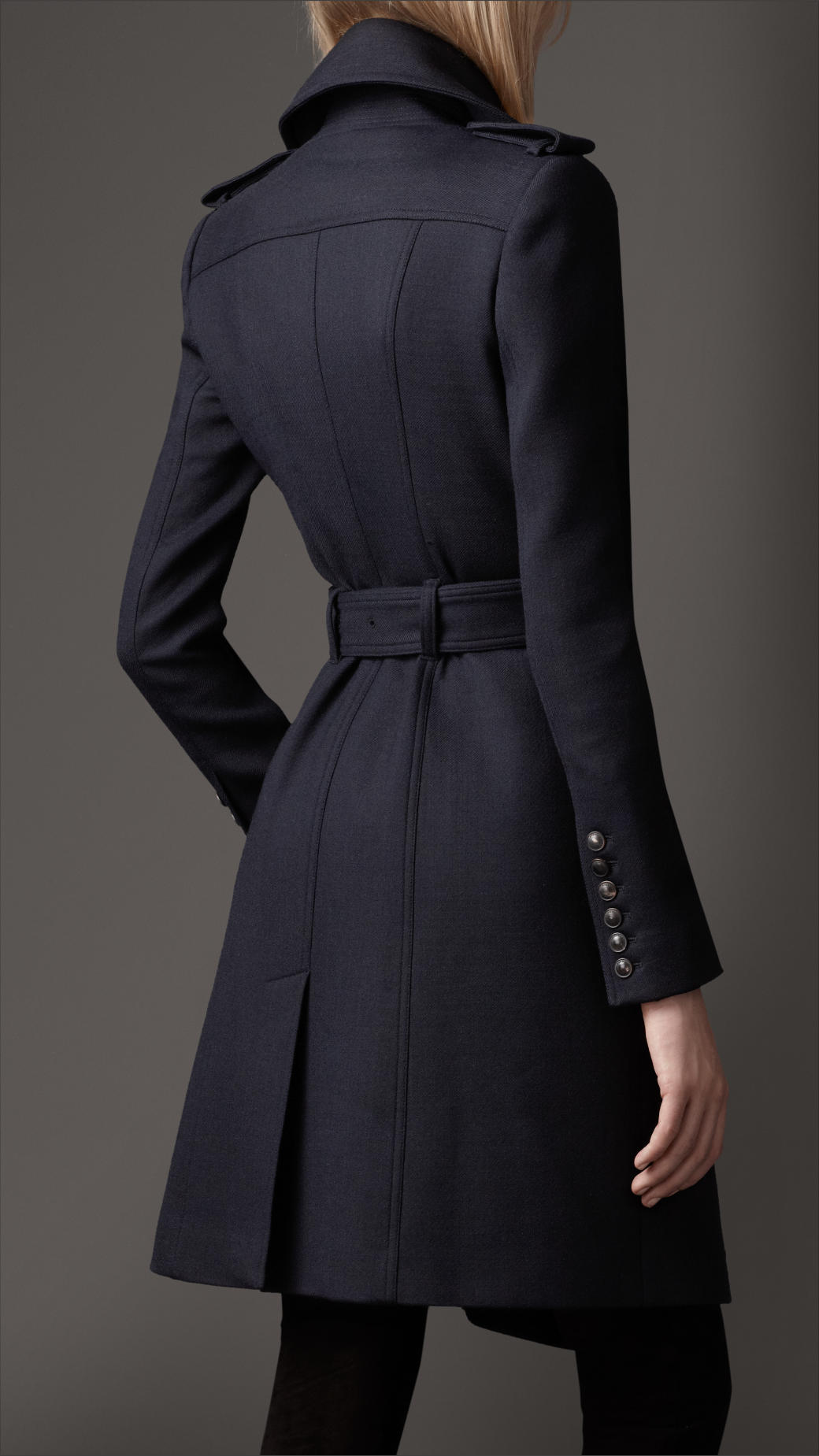 Burberry Wide Lapel Belted Coat in Blue - Lyst